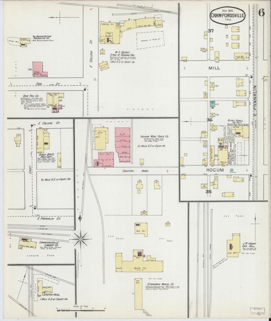 Sanborn Fire Insurance Map from Crawfordsville, Montgomery County, Indiana (1887), Sheet #0006 - Historic Sanborn Fire Insurance Map Print, vintage old map wall art, antique decor, genealogy gift, Indiana Indiana map