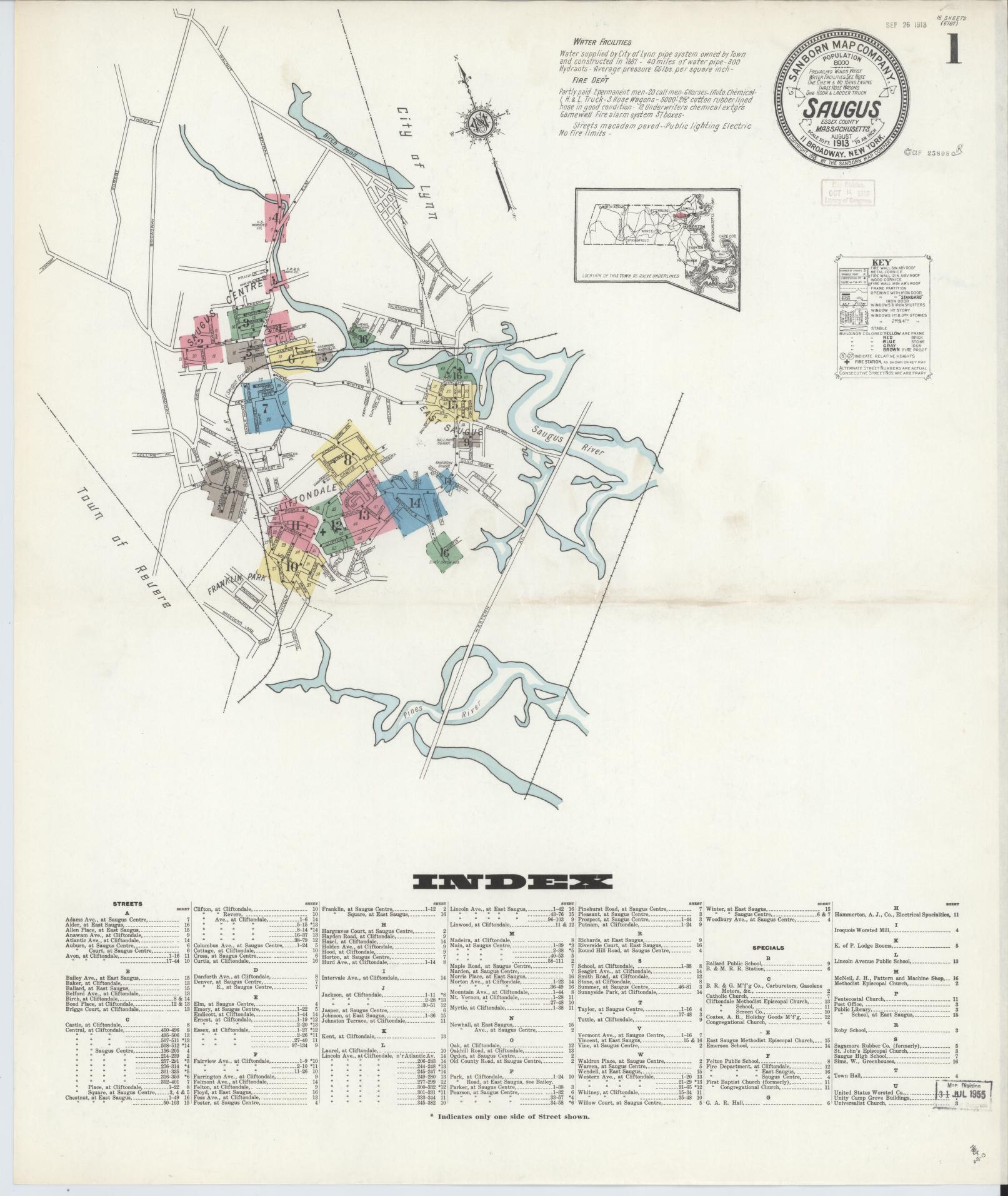 Sanborn Fire Insurance Map from Saugus, Essex County, Massachusetts (1913), Sheet #0001 - Complete Map Set gallery image, historic Sanborn map, vintage wall art, Massachusetts Massachusetts
