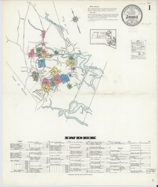 Sanborn Fire Insurance Map from Saugus, Essex County, Massachusetts (1913), Sheet #0001 - Complete Map Set gallery image, historic Sanborn map, vintage wall art, Massachusetts Massachusetts