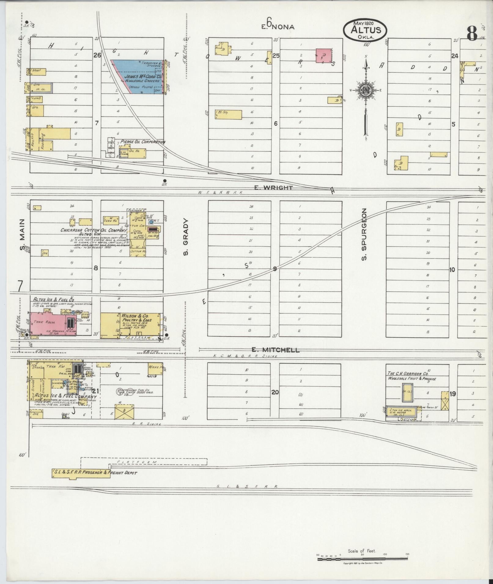 Sanborn Fire Insurance Map from Altus, Jackson County, Oklahoma (1920), Sheet #0008 - Historic Sanborn Fire Insurance Map Print, vintage old map wall art, antique decor, genealogy gift, Oklahoma Oklahoma map