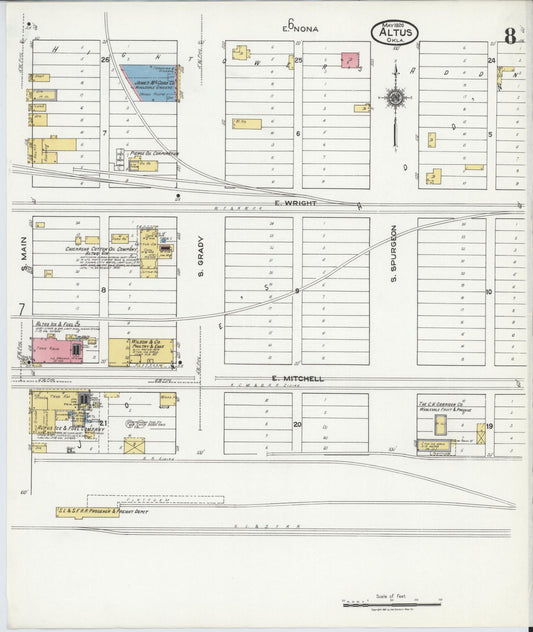 Sanborn Fire Insurance Map from Altus, Jackson County, Oklahoma (1920), Sheet #0008 - Historic Sanborn Fire Insurance Map Print, vintage old map wall art, antique decor, genealogy gift, Oklahoma Oklahoma map