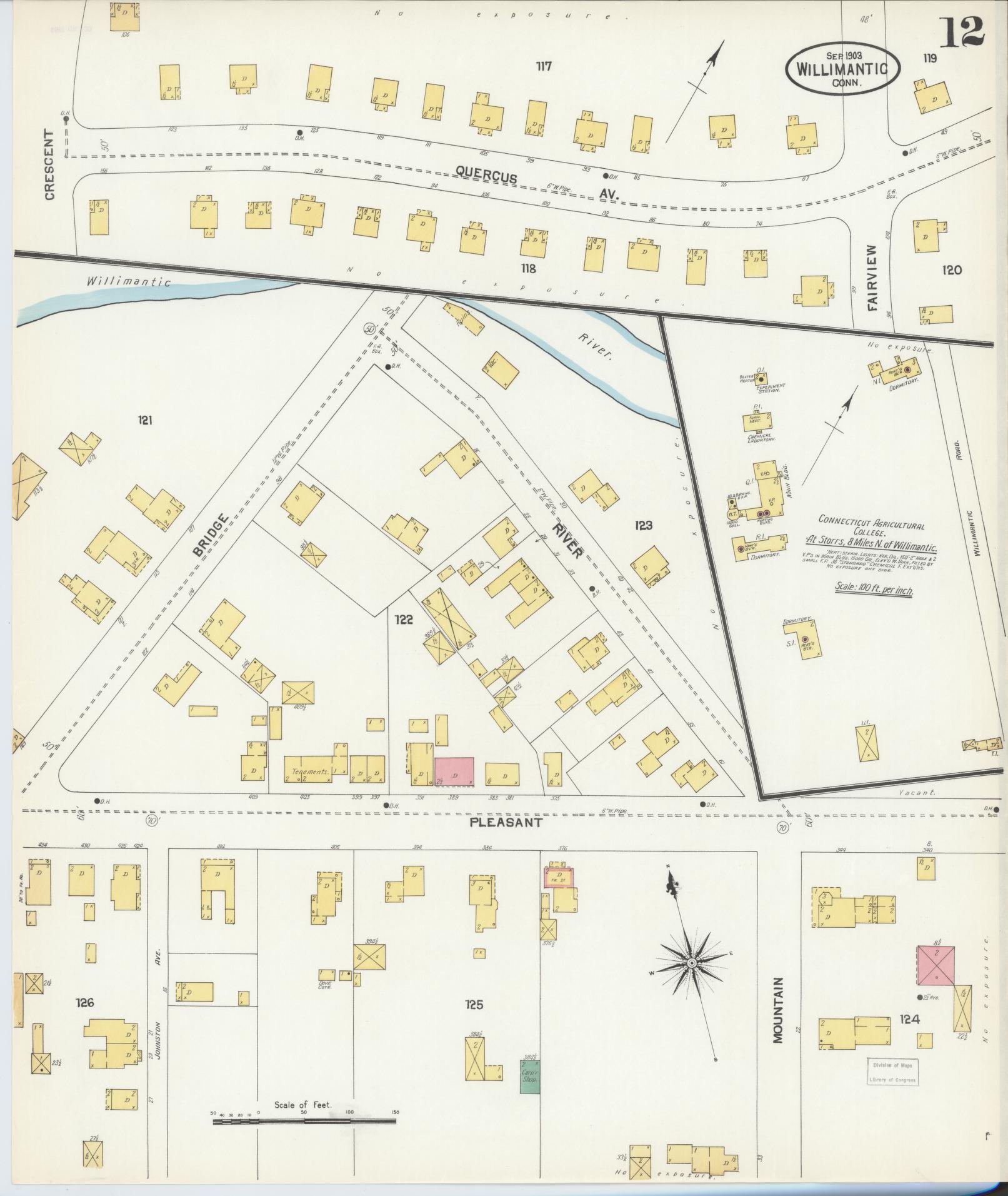 Sanborn Fire Insurance Map from Willimantic, Windham County, Connecticut (1903), Sheet #0012 - Historic Sanborn Fire Insurance Map Print, vintage old map wall art, antique decor, genealogy gift, Connecticut Connecticut map