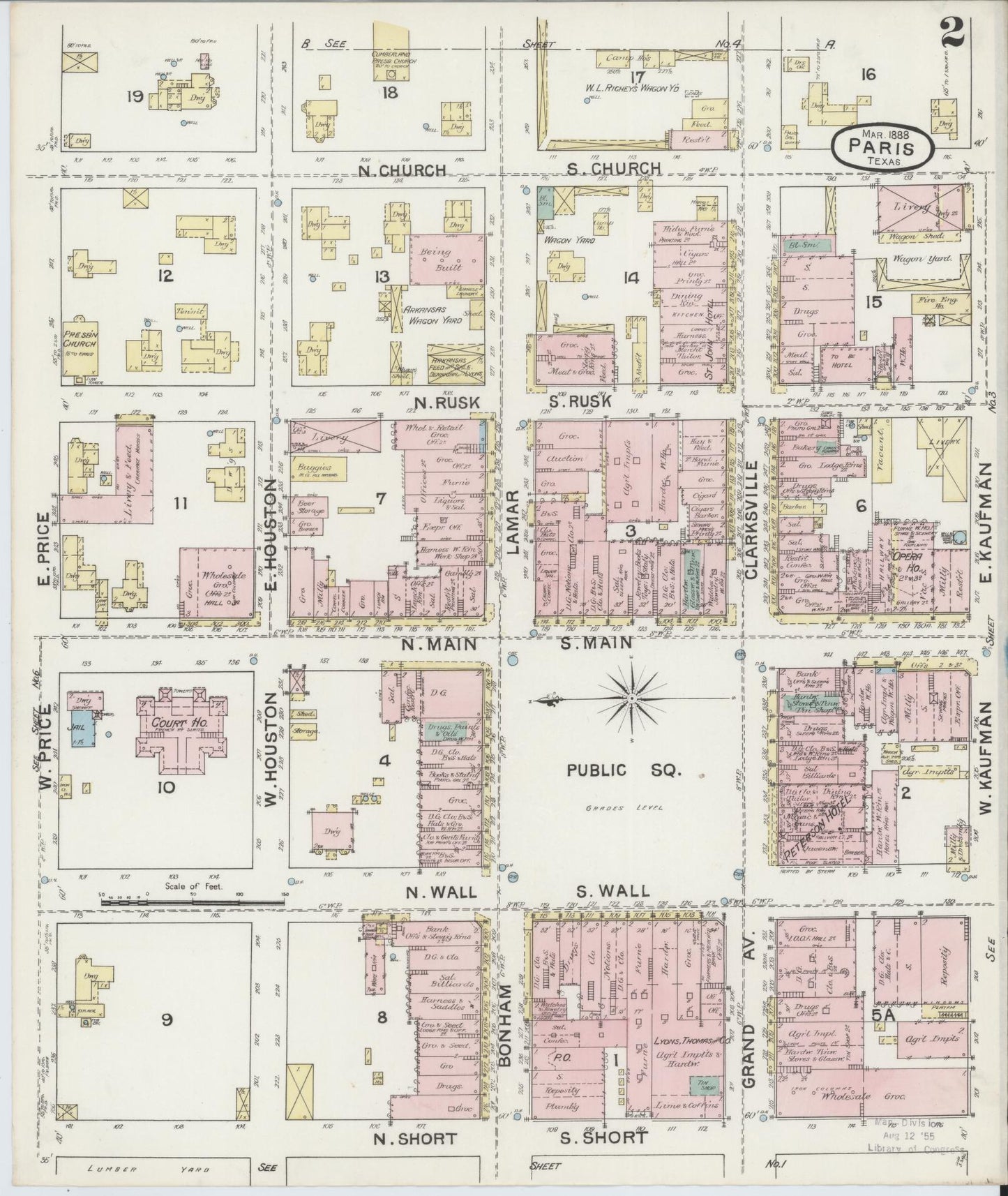 Sanborn Fire Insurance Map from Paris, Lamar County, Texas (1888), Sheet #0002 - Historic Sanborn Fire Insurance Map Print, vintage old map wall art, antique decor, genealogy gift, Texas Texas map