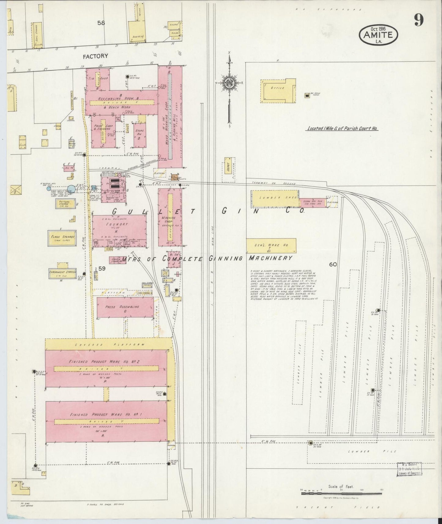 Sanborn Fire Insurance Map from Amite, Tangipahoa Parish, Louisiana (1916), Sheet #0009 - Complete Map Set gallery image, historic Sanborn map, vintage wall art, Louisiana Louisiana