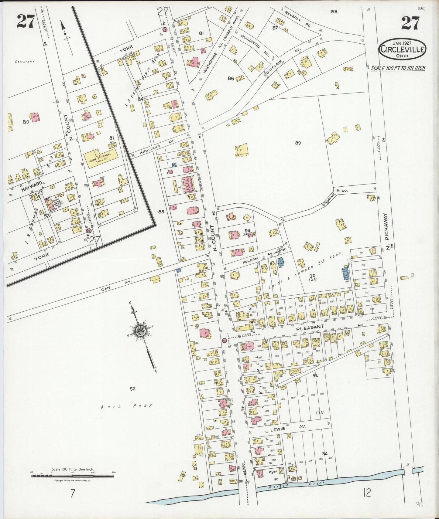 Sanborn Fire Insurance Map from Circleville, Pickaway County, Ohio (1927), Sheet #0027 - Complete Map Set gallery image, historic Sanborn map, vintage wall art, Ohio Ohio