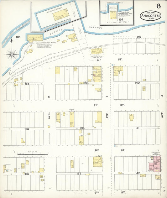 Sanborn Fire Insurance Map from Anacortes, Skagit County, Washington (1892), Sheet #0006 - Historic Sanborn Fire Insurance Map Print, vintage old map wall art, antique decor, genealogy gift, Washington Washington map