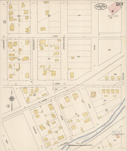 Sanborn Fire Insurance Map from Pendleton, Umatilla County, Oregon (1910), Sheet #0020 - Complete Map Set gallery image, historic Sanborn map, vintage wall art, Oregon Oregon