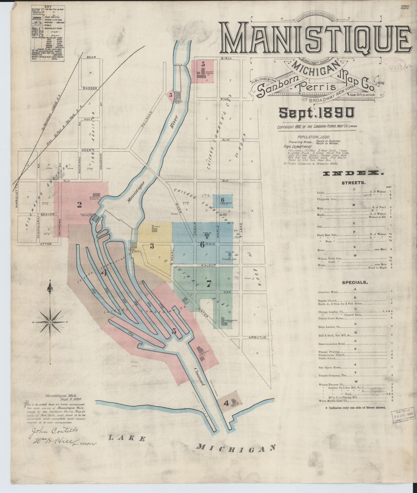 Sanborn Fire Insurance Map from Manistique, Schoolcraft County, Michigan (1890), Sheet #0001 - Complete Map Set gallery image, historic Sanborn map, vintage wall art, Michigan Michigan