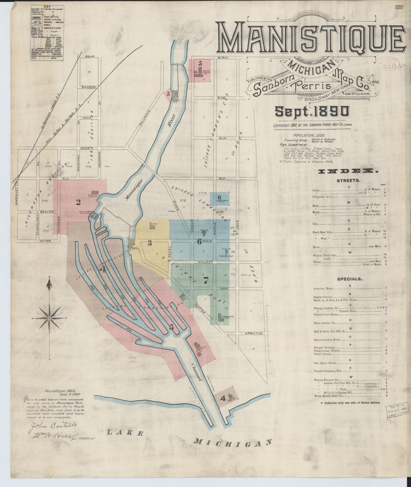 Sanborn Fire Insurance Map from Manistique, Schoolcraft County, Michigan (1890), Sheet #0001 - Complete Map Set gallery image, historic Sanborn map, vintage wall art, Michigan Michigan