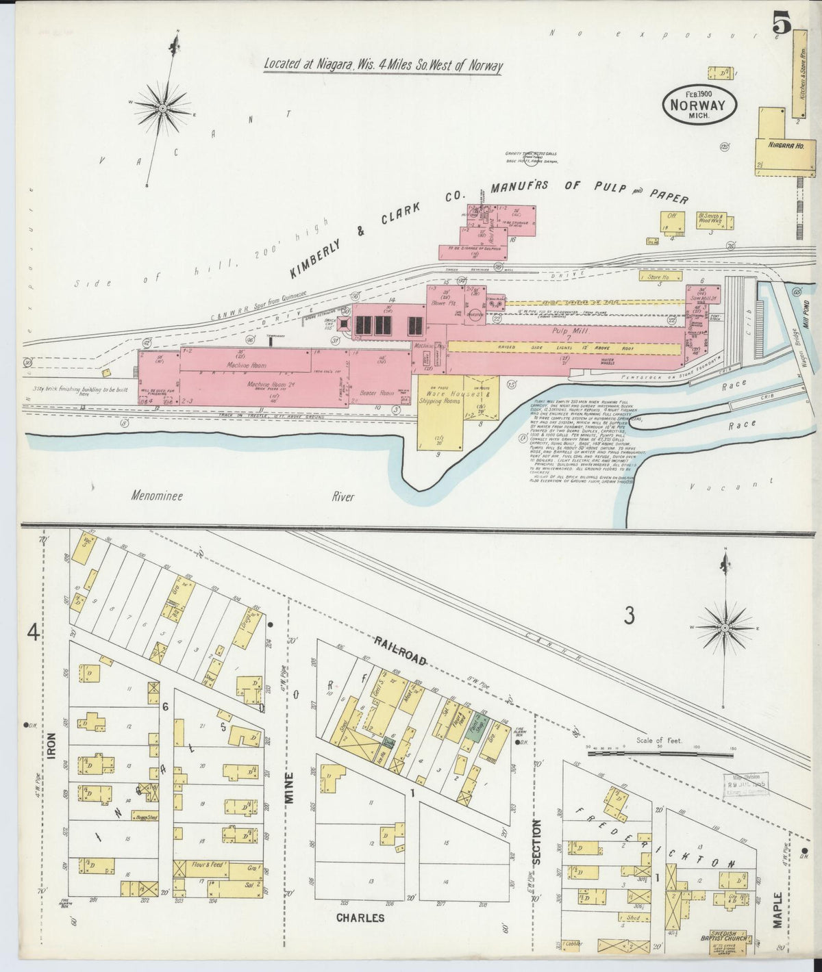 Sanborn Fire Insurance Map from Norway, Dickinson County, Michigan (1900), Sheet #0005 - Historic Sanborn Fire Insurance Map Print, vintage old map wall art, antique decor, genealogy gift, Michigan Michigan map