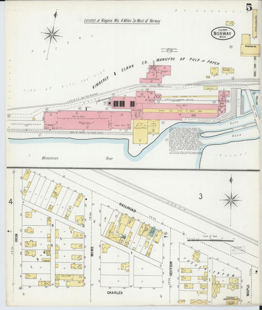 Sanborn Fire Insurance Map from Norway, Dickinson County, Michigan (1900), Sheet #0005 - Historic Sanborn Fire Insurance Map Print, vintage old map wall art, antique decor, genealogy gift, Michigan Michigan map