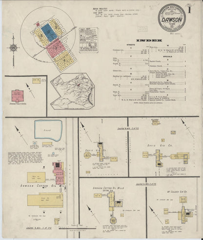 Sanborn Fire Insurance Map from Dawson, Navarro County, Texas (1921), Sheet #0001 - Historic Sanborn Fire Insurance Map Print, vintage old map wall art, antique decor, genealogy gift, Texas Texas map