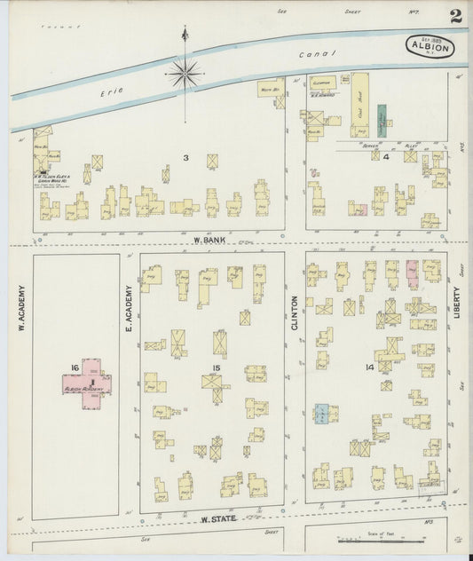 Sanborn Fire Insurance Map from Albion, Orleans County, New York (1889), Sheet #0002 - Complete Map Set gallery image, historic Sanborn map, vintage wall art, New York New York