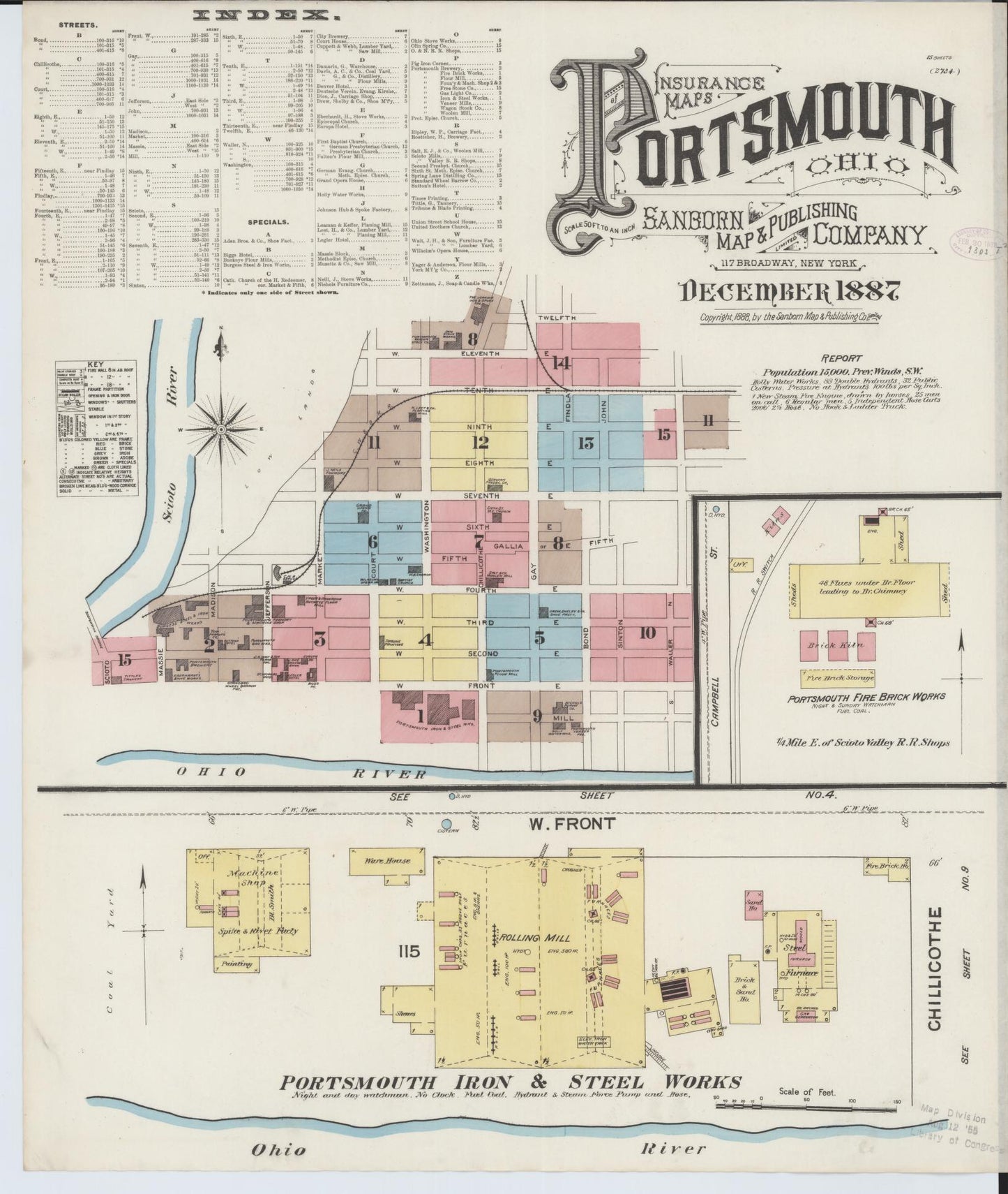 Sanborn Fire Insurance Map from Portsmouth, Scioto County, Ohio (1887), Sheet #0001 - Historic Sanborn Fire Insurance Map Print, vintage old map wall art, antique decor, genealogy gift, Ohio Ohio map