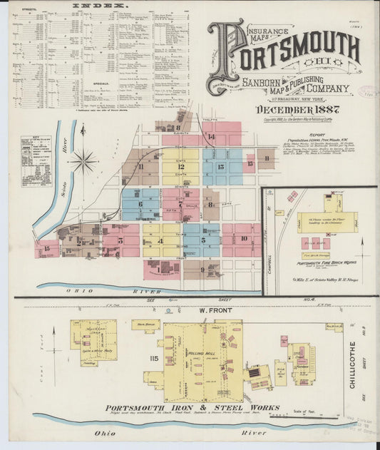 Sanborn Fire Insurance Map from Portsmouth, Scioto County, Ohio (1887), Sheet #0001 - Historic Sanborn Fire Insurance Map Print, vintage old map wall art, antique decor, genealogy gift, Ohio Ohio map