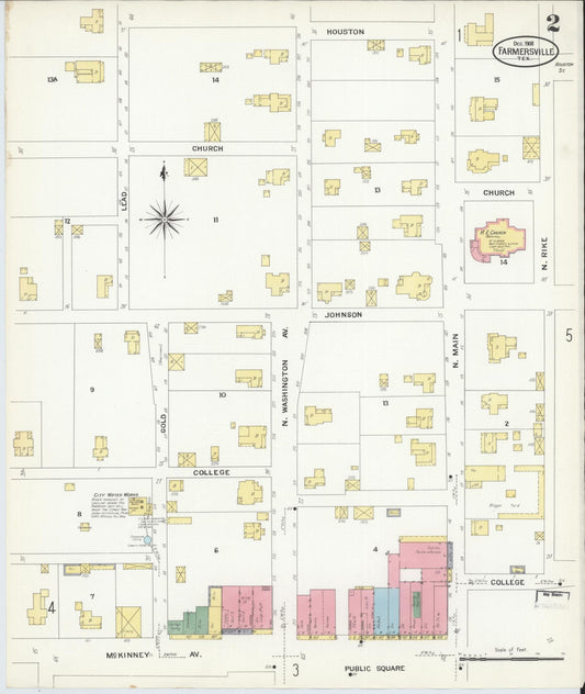 Sanborn Fire Insurance Map from Farmersville, Collin County, Texas (1908), Sheet #0002 - Historic Sanborn Fire Insurance Map Print, vintage old map wall art, antique decor, genealogy gift, Texas Texas map