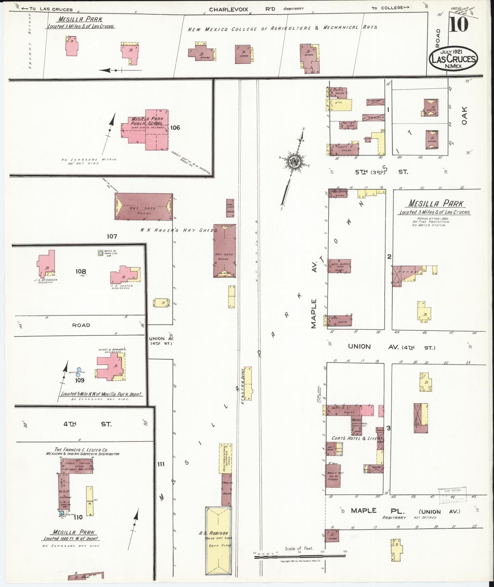 Sanborn Fire Insurance Map from Las Cruces, Dona Ana County, New Mexico (1921), Sheet #0010 - Complete Map Set gallery image, historic Sanborn map, vintage wall art, New Mexico New Mexico