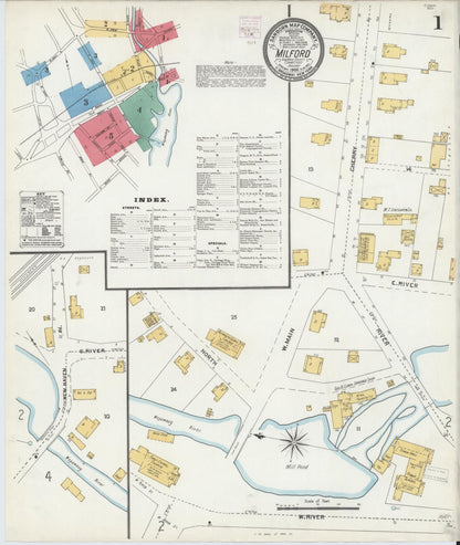 Sanborn Fire Insurance Map from Milford, New Haven County, Connecticut (1906), Sheet #0001 - Complete Map Set gallery image, historic Sanborn map, vintage wall art, Connecticut Connecticut
