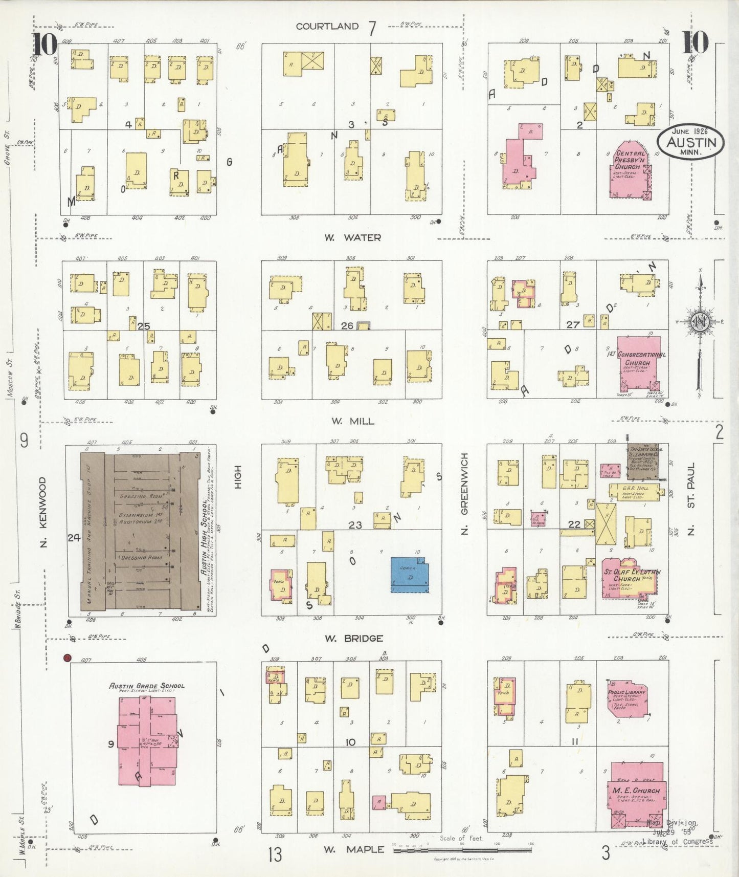 Sanborn Fire Insurance Map from Austin, Mower County, Minnesota (1926), Sheet #0010 - Historic Sanborn Fire Insurance Map Print, vintage old map wall art, antique decor, genealogy gift, Minnesota Minnesota map