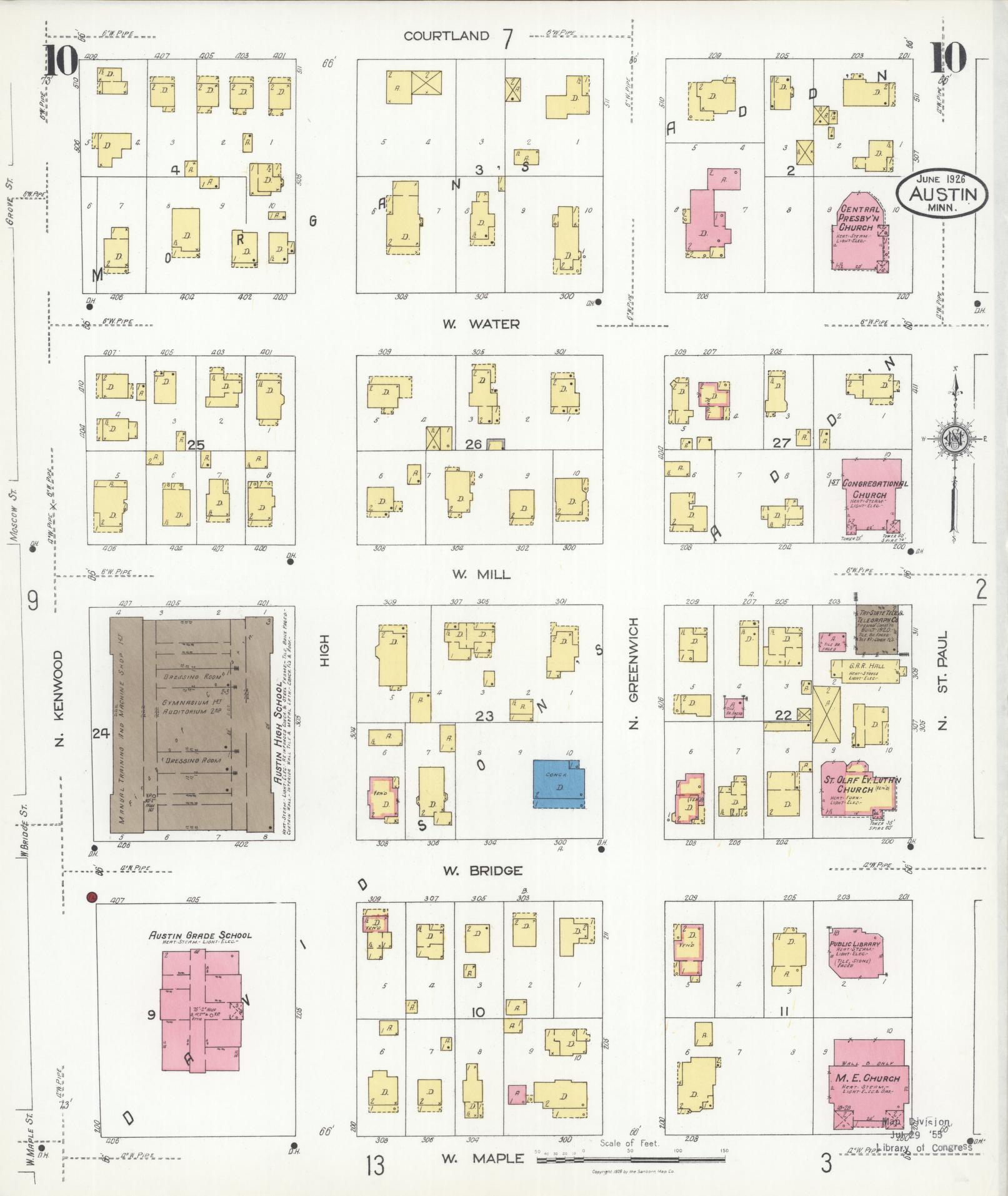Sanborn Fire Insurance Map from Austin, Mower County, Minnesota (1926), Sheet #0010 - Historic Sanborn Fire Insurance Map Print, vintage old map wall art, antique decor, genealogy gift, Minnesota Minnesota map