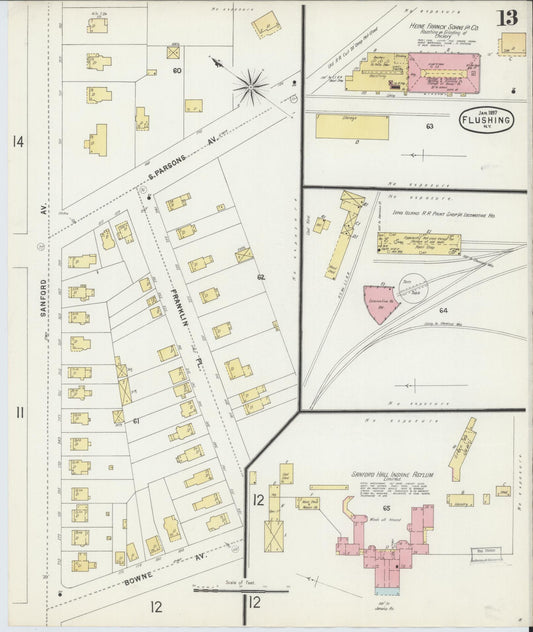 Sanborn Fire Insurance Map from Flushing, Queens County, New York (1897), Sheet #0013 - Historic Sanborn Fire Insurance Map Print, vintage old map wall art, antique decor, genealogy gift, New York New York map