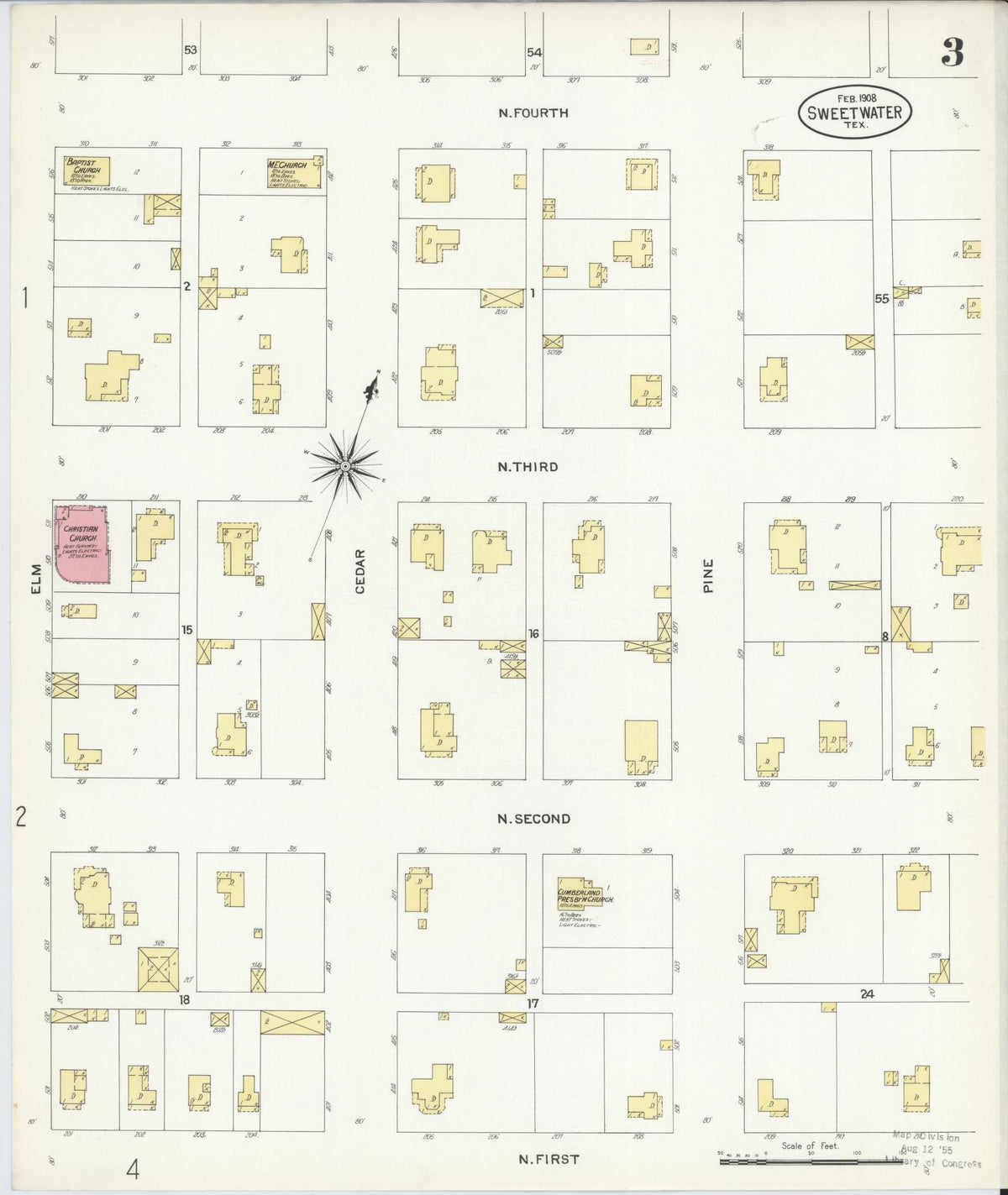 Sanborn Fire Insurance Map from Sweetwater, Nolan County, Texas (1908), Sheet #0003 - Complete Map Set gallery image, historic Sanborn map, vintage wall art, Texas Texas