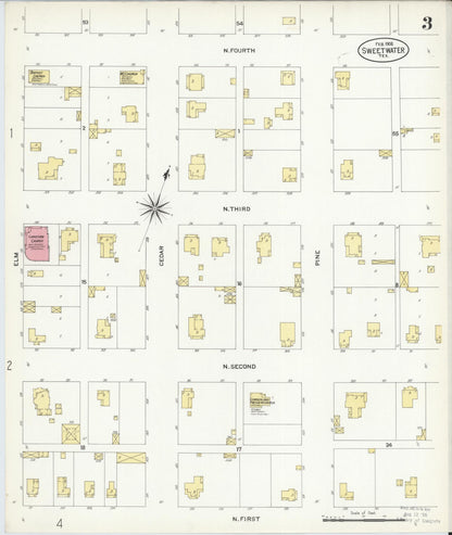 Sanborn Fire Insurance Map from Sweetwater, Nolan County, Texas (1908), Sheet #0003 - Complete Map Set gallery image, historic Sanborn map, vintage wall art, Texas Texas