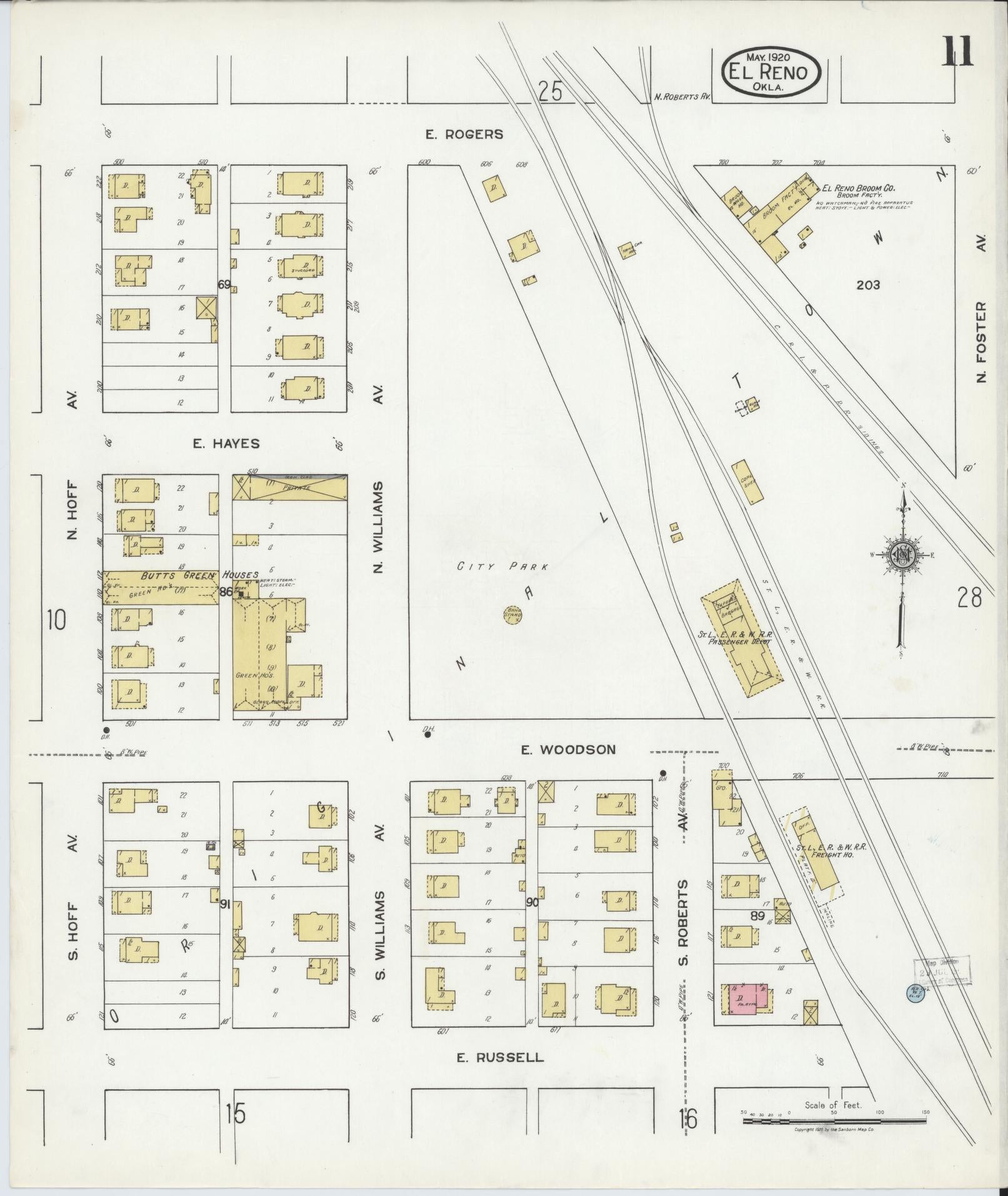 Sanborn Fire Insurance Map from El Reno, Canadian County, Oklahoma (1920), Sheet #0011 - Complete Map Set gallery image, historic Sanborn map, vintage wall art, Oklahoma Oklahoma