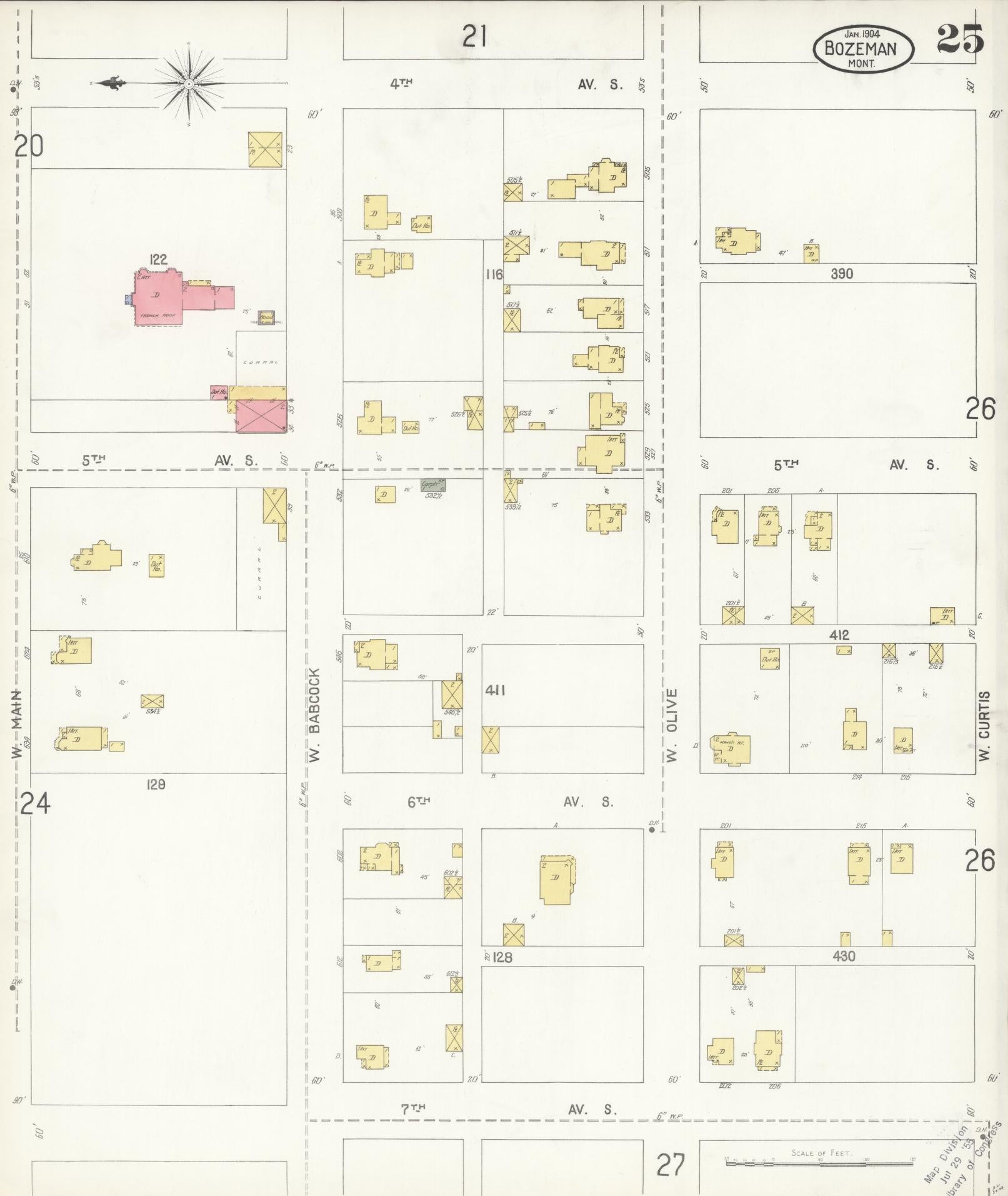 Sanborn Fire Insurance Map from Bozeman, Gallatin County, Montana (1904), Sheet #0025 - Historic Sanborn Fire Insurance Map Print, vintage old map wall art, antique decor, genealogy gift, Montana Montana map