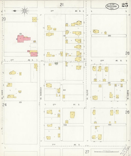 Sanborn Fire Insurance Map from Bozeman, Gallatin County, Montana (1904), Sheet #0025 - Historic Sanborn Fire Insurance Map Print, vintage old map wall art, antique decor, genealogy gift, Montana Montana map