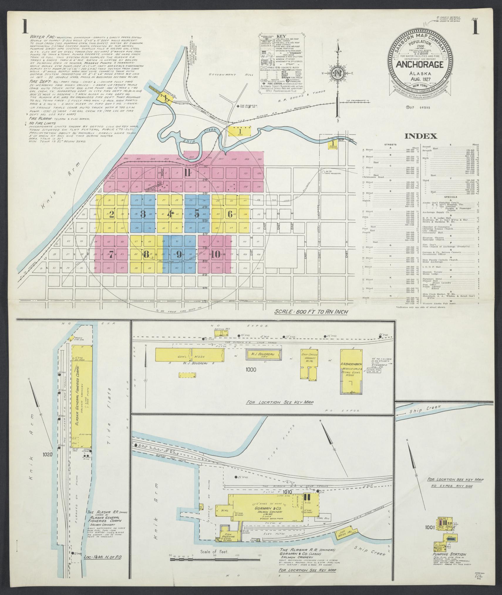 Sanborn Fire Insurance Map from Anchorage, Anchorage Census Division, Alaska (1927), Sheet #0001 - Complete Map Set gallery image, historic Sanborn map, vintage wall art, Alaska Alaska