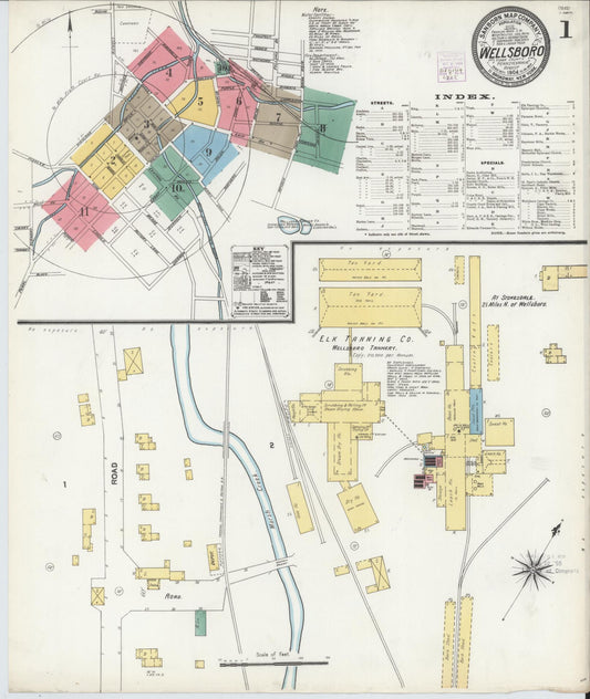 Sanborn Fire Insurance Map from Wellsboro, Tioga County, Pennsylvania (1904), Sheet #0001 - Historic Sanborn Fire Insurance Map Print, vintage old map wall art, antique decor, genealogy gift, Pennsylvania Pennsylvania map