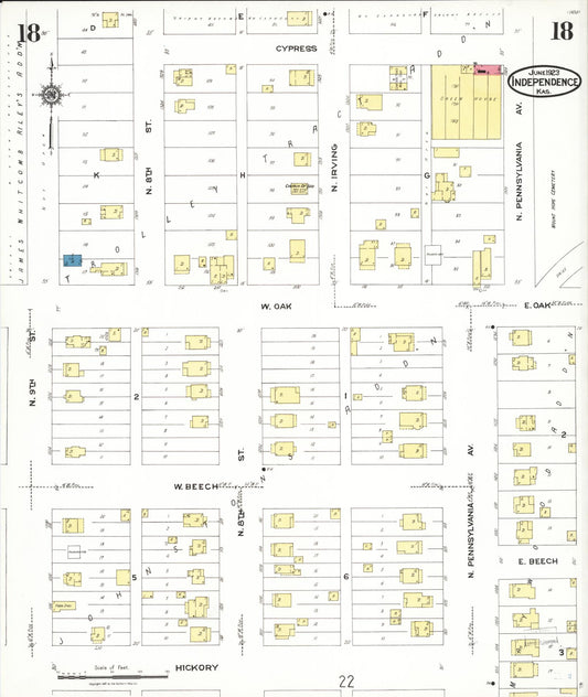 Sanborn Fire Insurance Map from Independence, Montgomery County, Kansas (1923), Sheet #0019 - Historic Sanborn Fire Insurance Map Print, vintage old map wall art, antique decor, genealogy gift, Kansas Kansas map