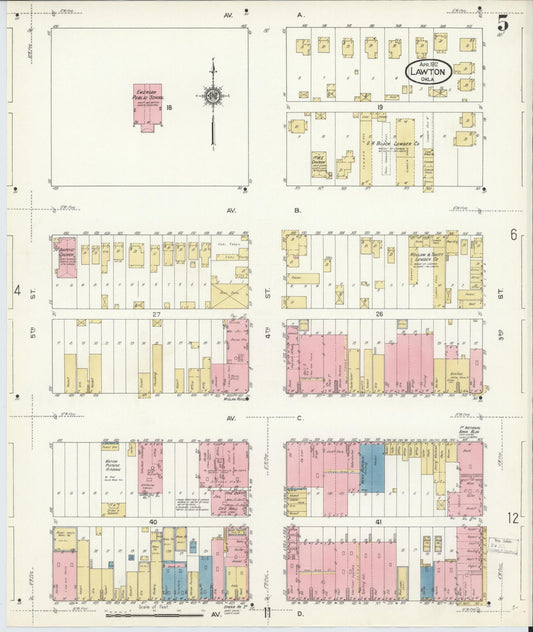 Sanborn Fire Insurance Map from Lawton, Comanche County, Oklahoma (1912), Sheet #0005 - Historic Sanborn Fire Insurance Map Print, vintage old map wall art, antique decor, genealogy gift, Oklahoma Oklahoma map