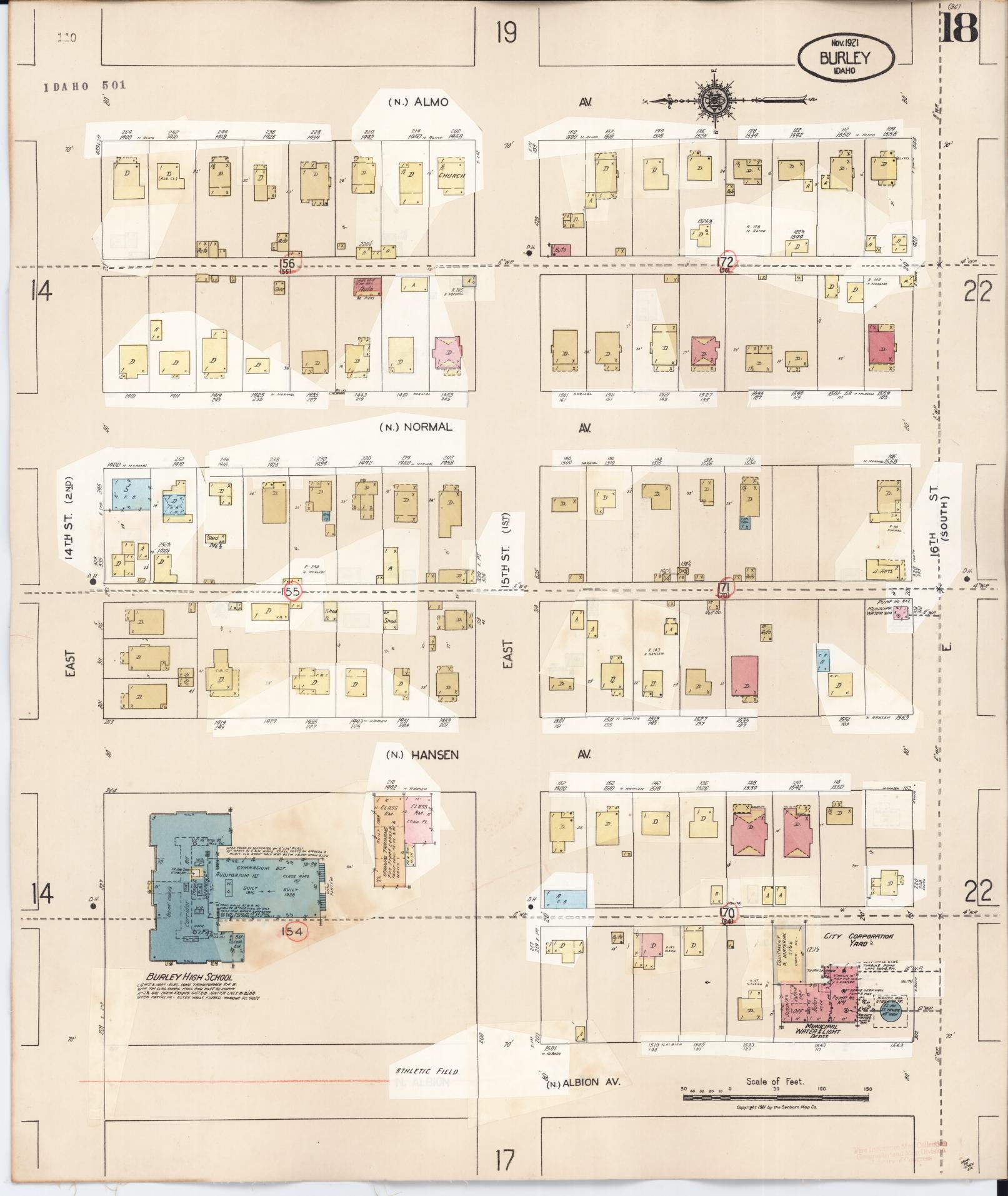 Sanborn Fire Insurance Map from Burley, Cassia County, Idaho (1949), Sheet #0018 - Historic Sanborn Fire Insurance Map Print, vintage old map wall art, antique decor, genealogy gift, Idaho Idaho map