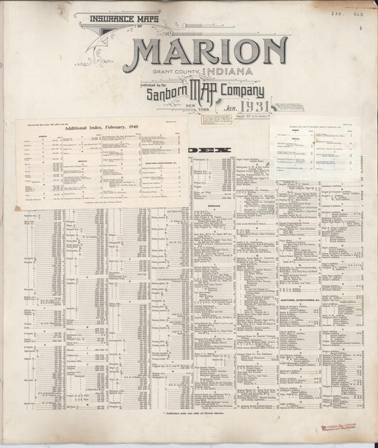 Sanborn Fire Insurance Map from Marion, Grant County, Indiana (1947), Sheet #0001 - Historic Sanborn Fire Insurance Map Print, vintage old map wall art, antique decor, genealogy gift, Indiana Indiana map