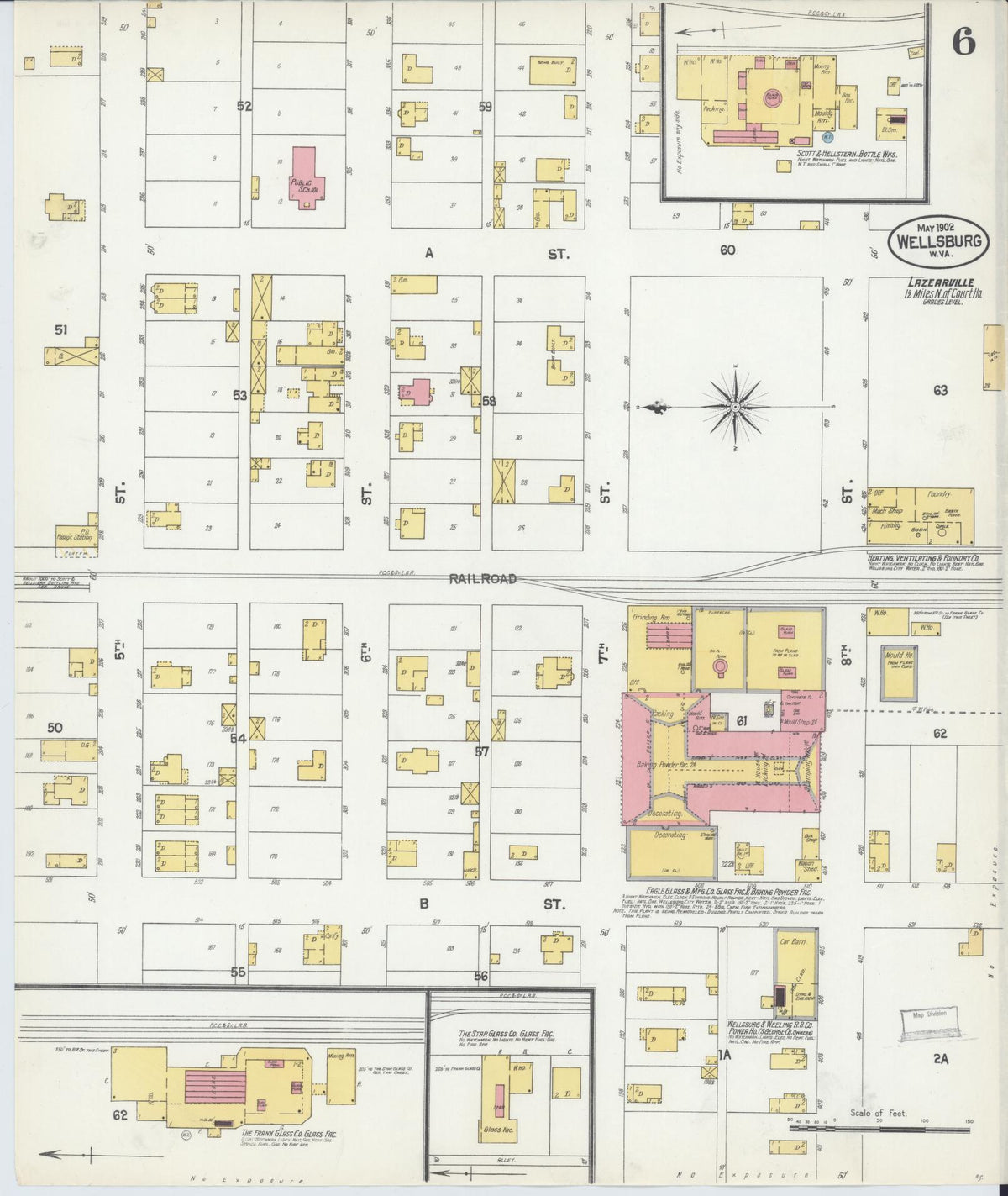 Sanborn Fire Insurance Map from Wellsburg, Brooke County, West Virginia (1902), Sheet #0006 - Historic Sanborn Fire Insurance Map Print, vintage old map wall art, antique decor, genealogy gift, West Virginia West Virginia map