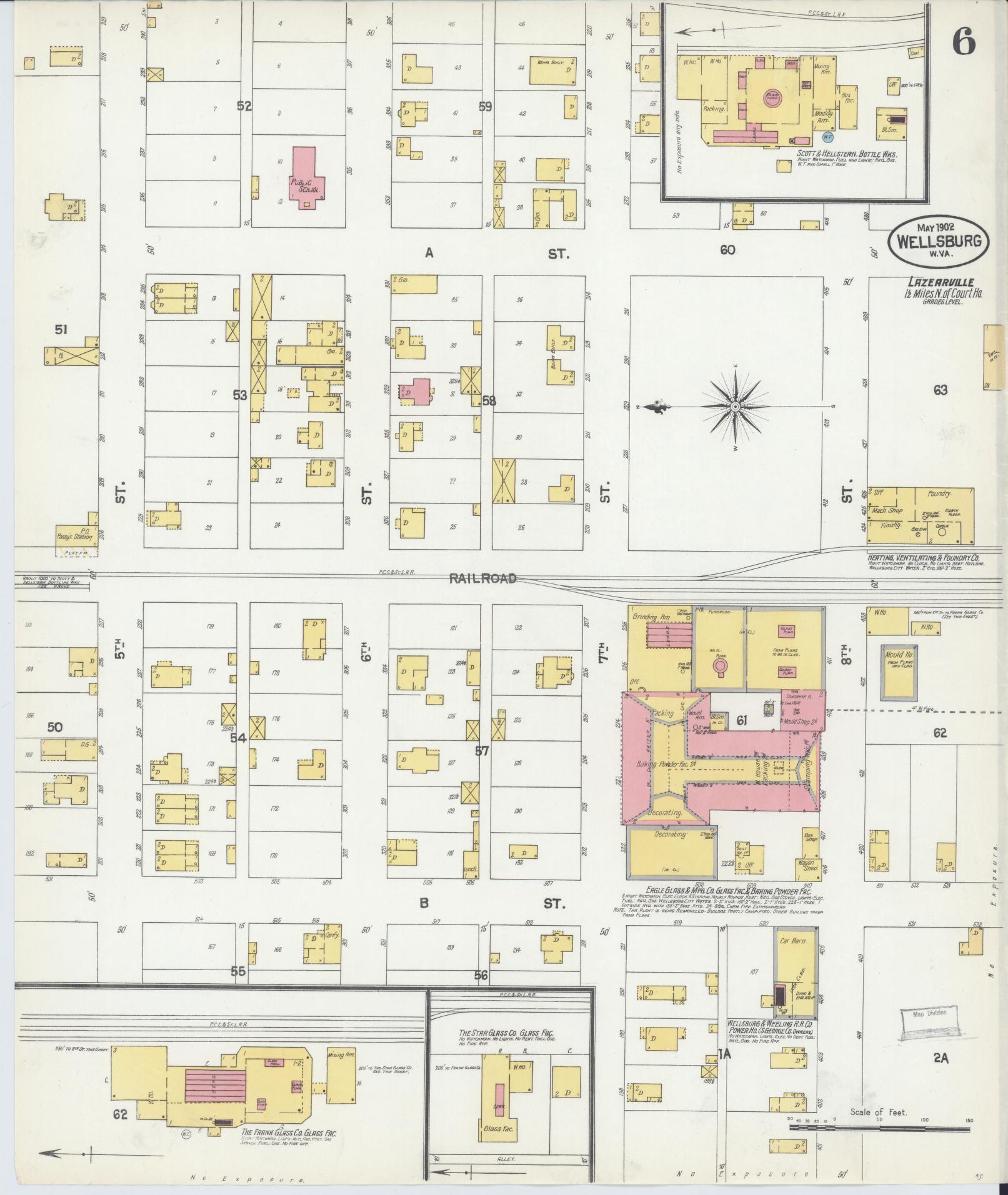 Sanborn Fire Insurance Map from Wellsburg, Brooke County, West Virginia (1902), Sheet #0006 - Historic Sanborn Fire Insurance Map Print, vintage old map wall art, antique decor, genealogy gift, West Virginia West Virginia map