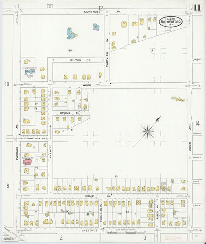 Sanborn Fire Insurance Map from Rutherford, Bergen County, New Jersey (1909), Sheet #0011 - Complete Map Set gallery image, historic Sanborn map, vintage wall art, New Jersey New Jersey