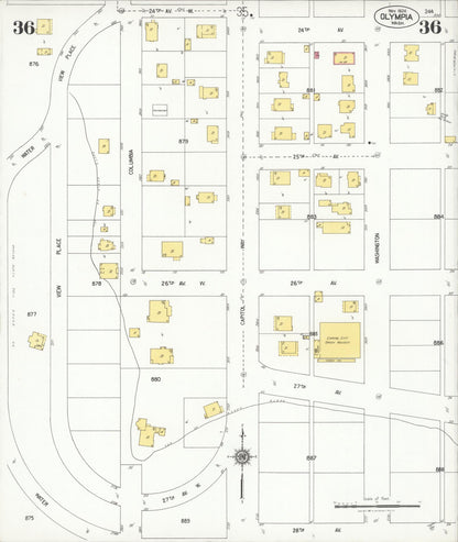 Sanborn Fire Insurance Map from Olympia, Thurston County, Washington (1924), Sheet #0036 - Complete Map Set gallery image, historic Sanborn map, vintage wall art, Washington Washington