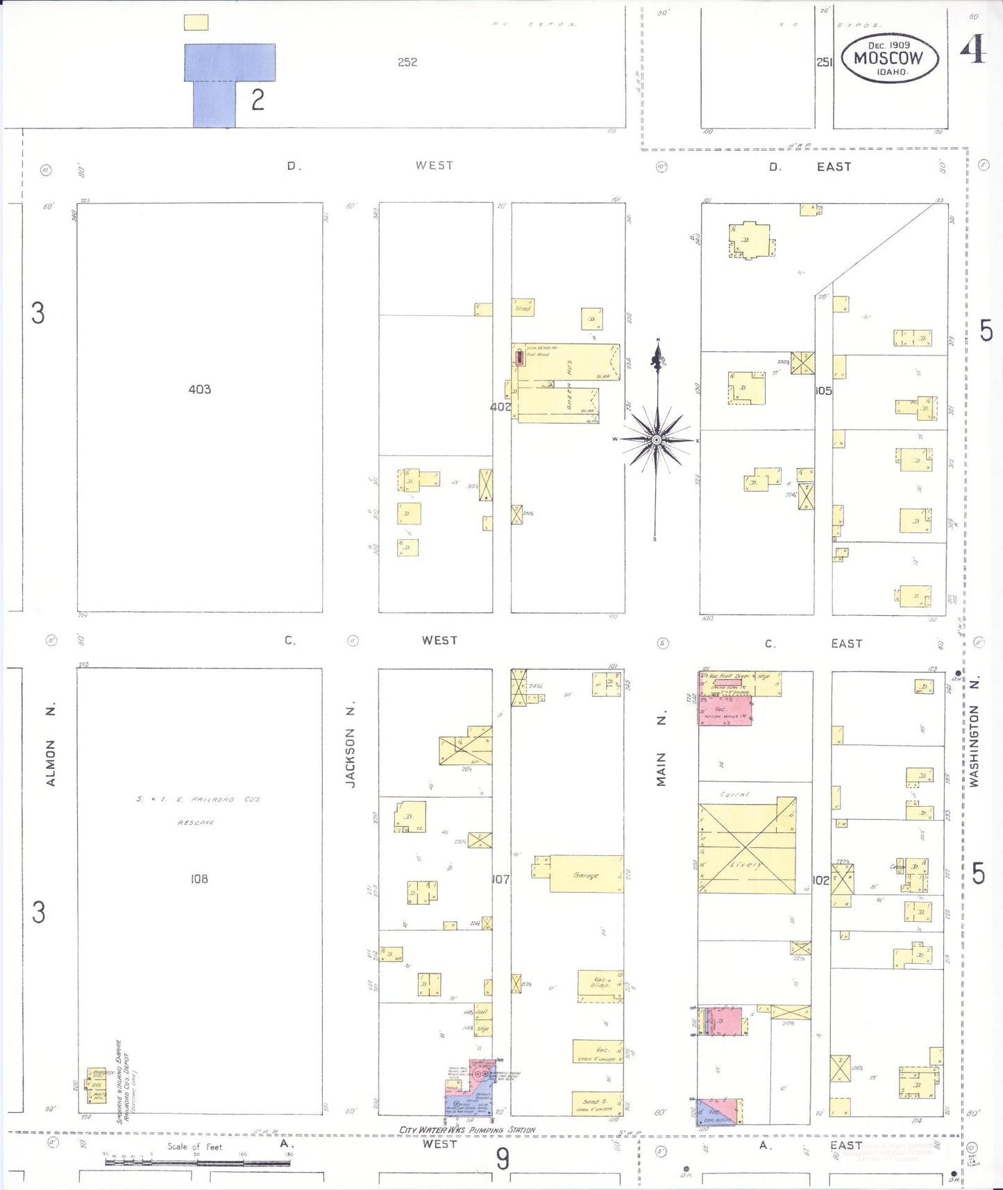 Sanborn Fire Insurance Map from Moscow, Latah County, Idaho (1909), Sheet #0004 - Complete Map Set gallery image, historic Sanborn map, vintage wall art, Idaho Idaho