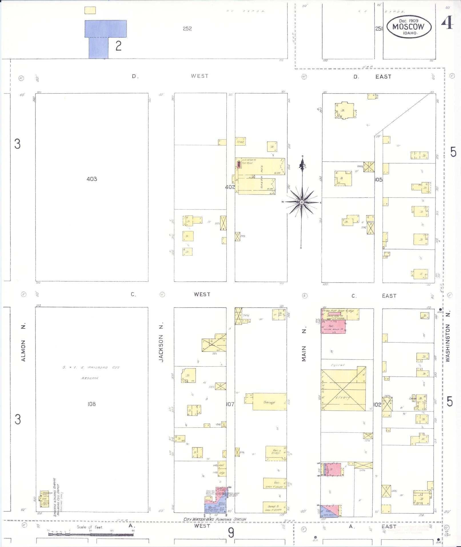 Sanborn Fire Insurance Map from Moscow, Latah County, Idaho (1909), Sheet #0004 - Complete Map Set gallery image, historic Sanborn map, vintage wall art, Idaho Idaho