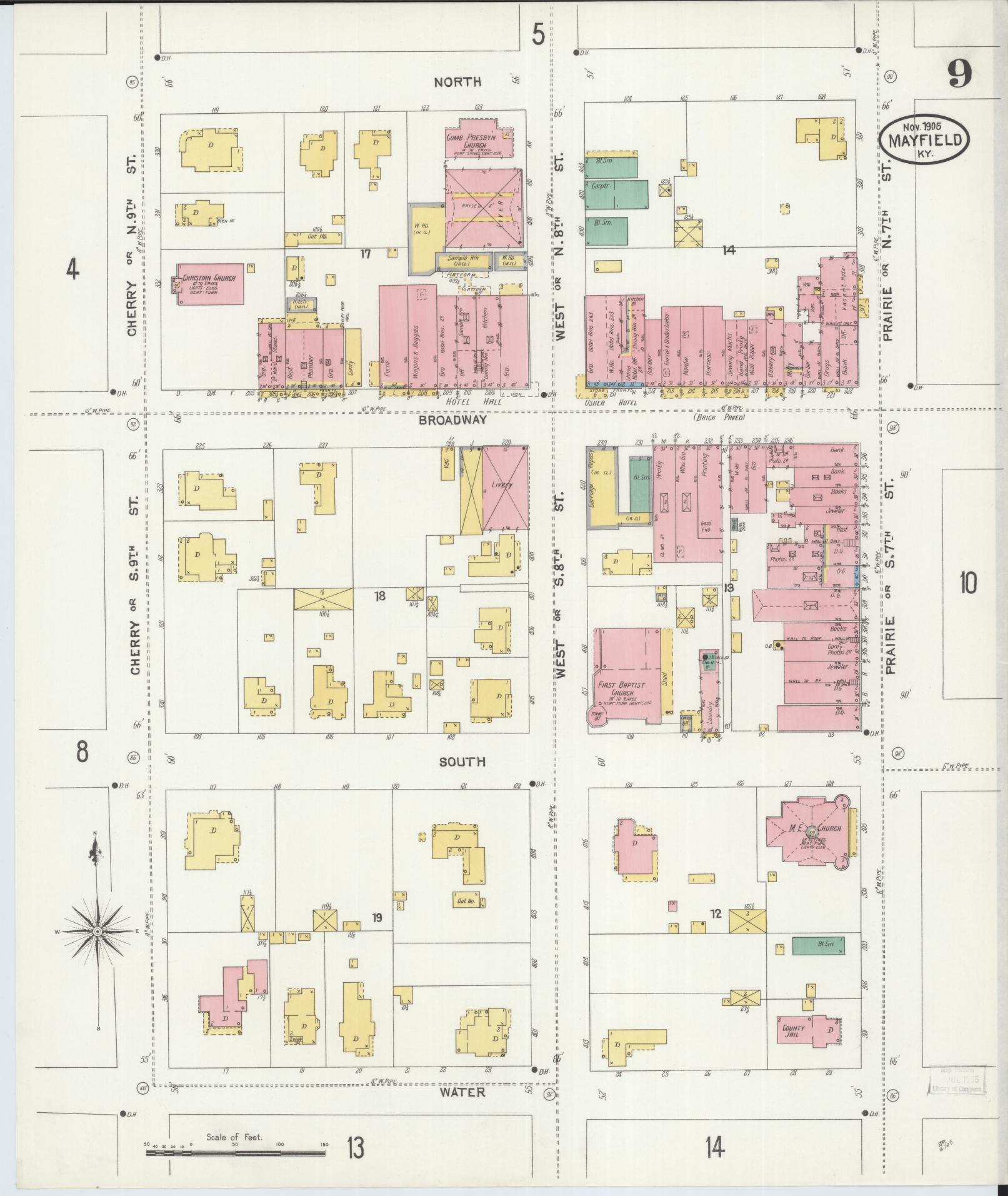 Sanborn Fire Insurance Map from Mayfield, Graves County, Kentucky (1905), Sheet #0009 - Complete Map Set gallery image, historic Sanborn map, vintage wall art, Kentucky Kentucky