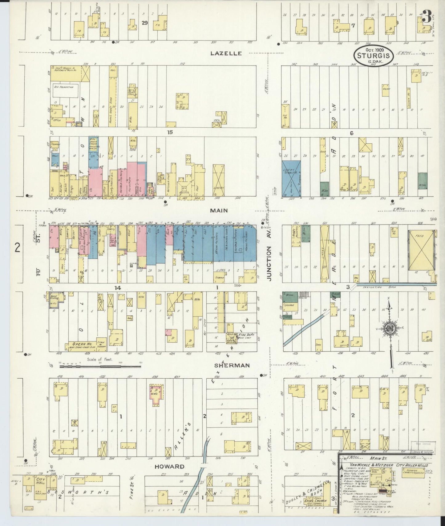 Sanborn Fire Insurance Map from Sturgis, Meade County, South Dakota (1909), Sheet #0003 - Complete Map Set gallery image, historic Sanborn map, vintage wall art, South Dakota South Dakota