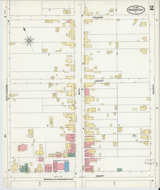 Sanborn Fire Insurance Map from Woodstock, Shenandoah County, Virginia (1904), Sheet #0002 - Historic Sanborn Fire Insurance Map Print, vintage old map wall art, antique decor, genealogy gift, Virginia Virginia map
