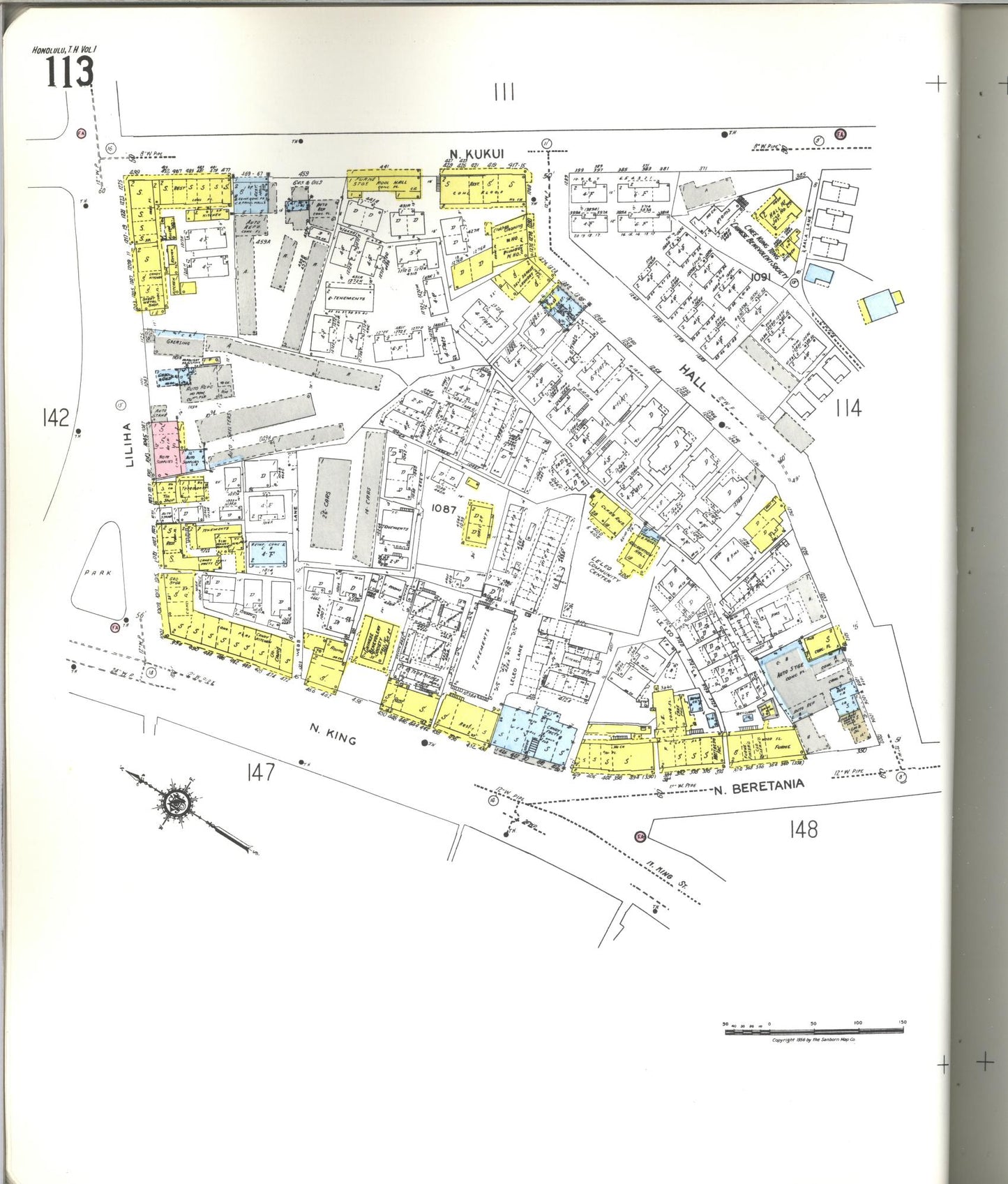 Sanborn Fire Insurance Map from Honolulu, Oahu County, Hawaii (1955), Sheet #0113 - Historic Sanborn Fire Insurance Map Print