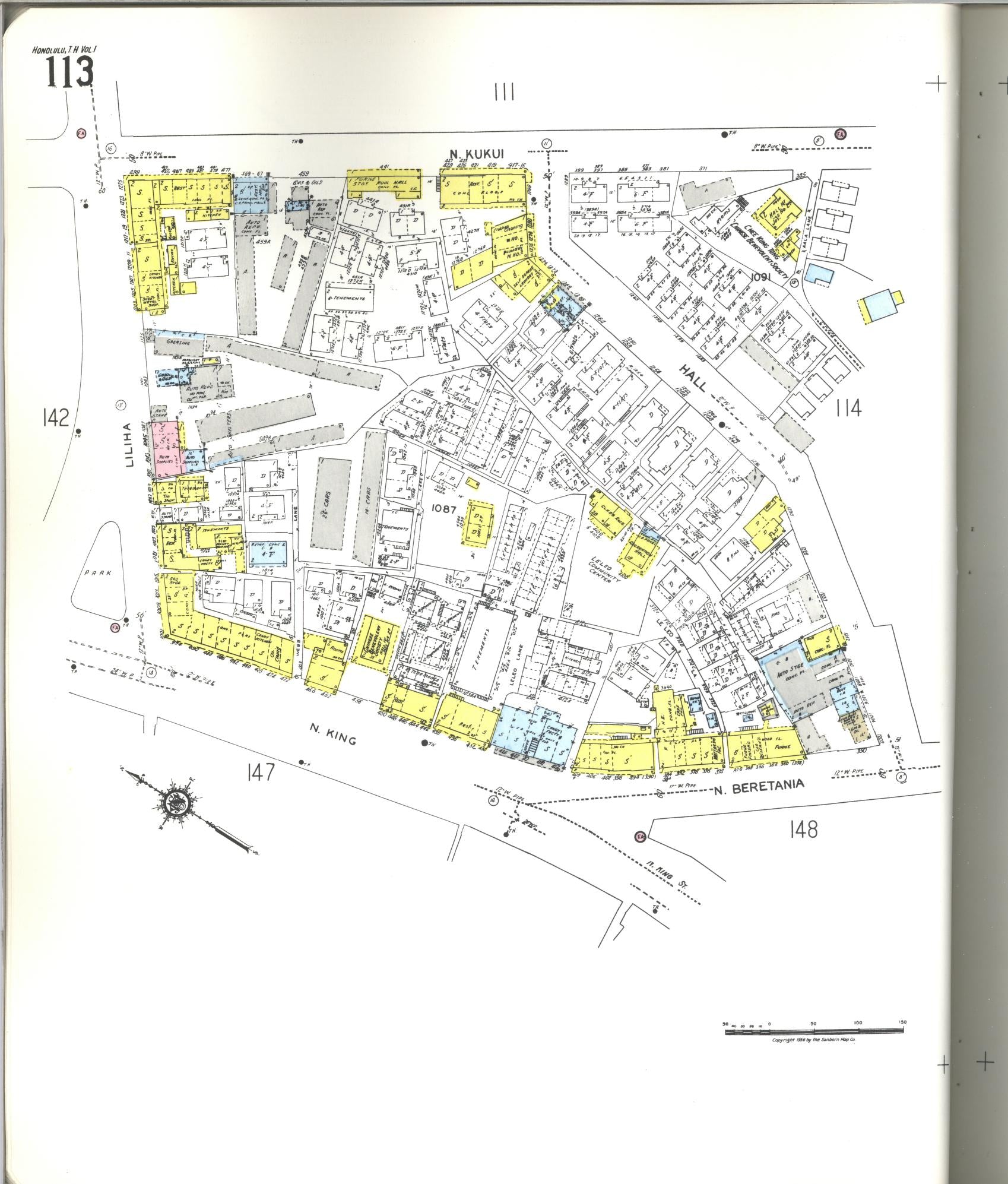 Sanborn Fire Insurance Map from Honolulu, Oahu County, Hawaii (1955), Sheet #0113 - Historic Sanborn Fire Insurance Map Print