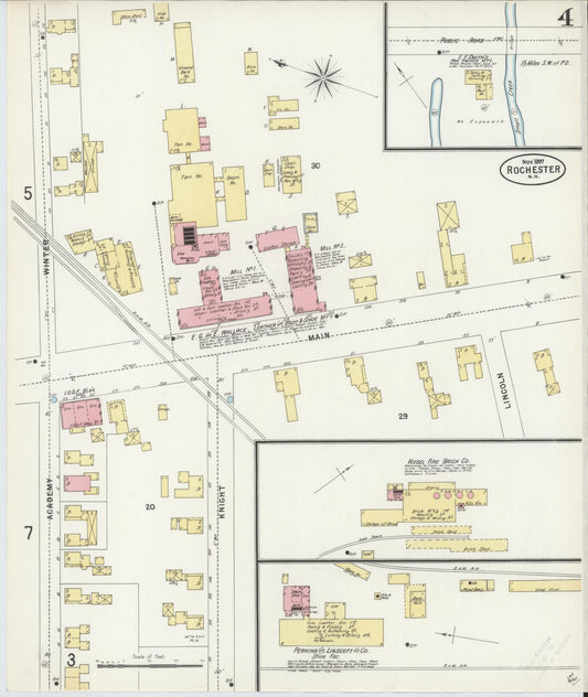 Sanborn Fire Insurance Map from Rochester, Strafford County, New Hampshire (1897), Sheet #0004 - Historic Sanborn Fire Insurance Map Print, vintage old map wall art, antique decor, genealogy gift, New Hampshire New Hampshire map