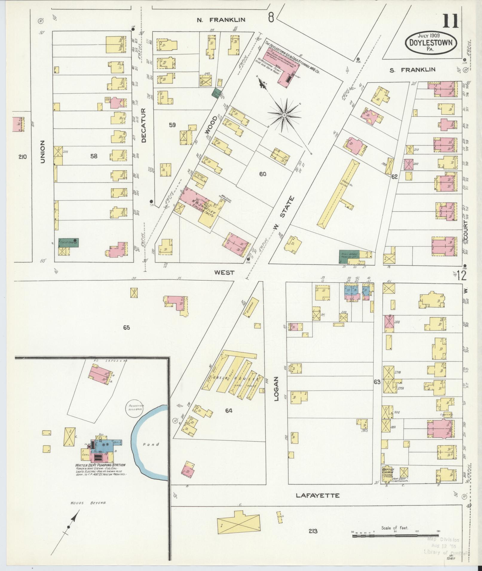 Sanborn Fire Insurance Map from Doylestown, Bucks County, Pennsylvania (1909), Sheet #0011 - Historic Sanborn Fire Insurance Map Print, vintage old map wall art, antique decor, genealogy gift, Pennsylvania Pennsylvania map