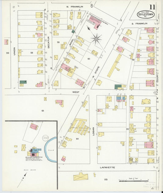 Sanborn Fire Insurance Map from Doylestown, Bucks County, Pennsylvania (1909), Sheet #0011 - Historic Sanborn Fire Insurance Map Print, vintage old map wall art, antique decor, genealogy gift, Pennsylvania Pennsylvania map